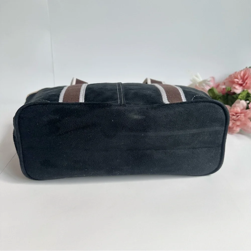 Vintage Coach Leatherware Hampton Mini Black Suede Tan Leather Shoulder Bag - Picture 14 of 16